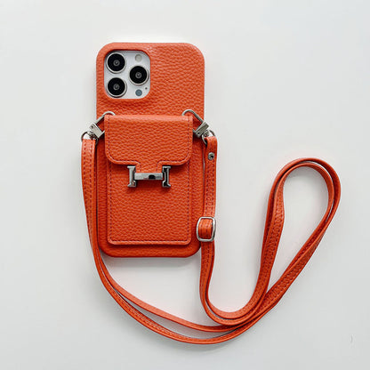 Étui pour iPhone avec chaîne en cuir et porte-cartes H