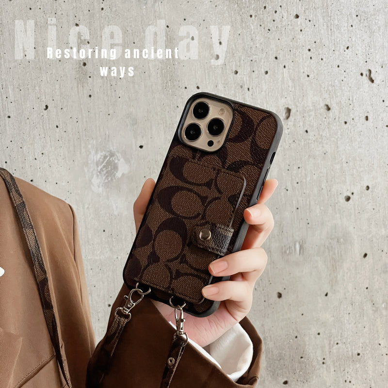 Husa Clasica iPhone Cu Portofel Si Curea Maro -SZK240402