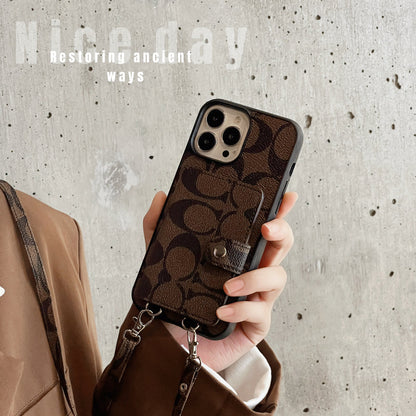 Husa Clasica iPhone Cu Portofel Si Curea Maro -SZK240402