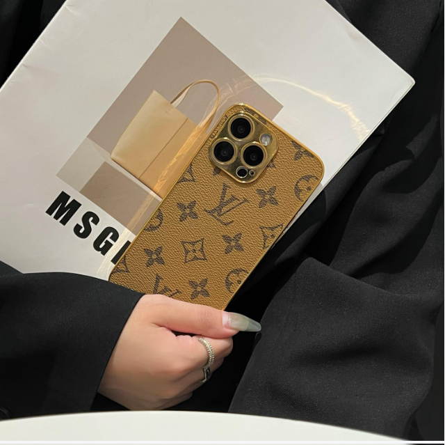 Funda clásica de lujo para iPhone con monograma y bordes dorados galvanizados