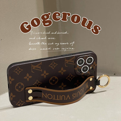 Capa luxuosa para iPhone com pulseira marrom