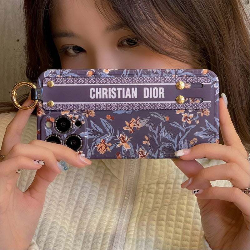 Capa para iPhone com pulseira fashion roxa e branca