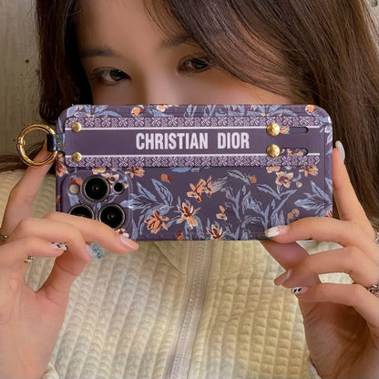 Capa para iPhone com pulseira fashion roxa e branca
