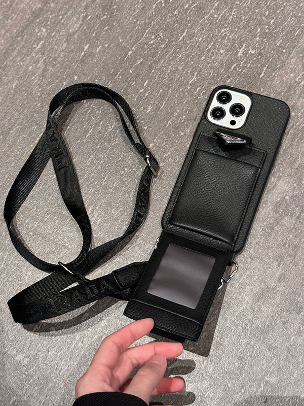 Étui pour iPhone en cuir à bandoulière de luxe