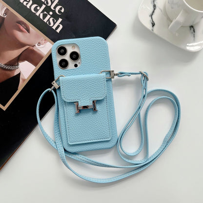 Étui pour iPhone avec chaîne en cuir et porte-cartes H