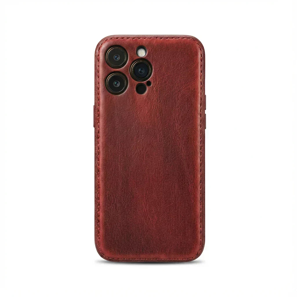 Håndlaget iPhone-deksel i grønnsaksgarvet skinn – Vintage Patina Edition