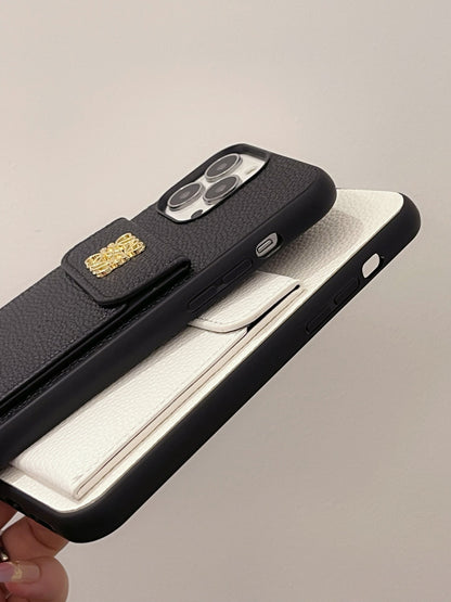 Luxe iPhone-hoesje met kaarthouder Zwart-QBK240603