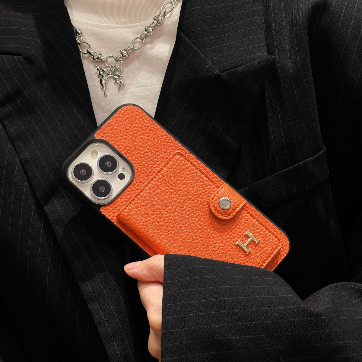 Étui pour iPhone avec porte-cartes en cuir H