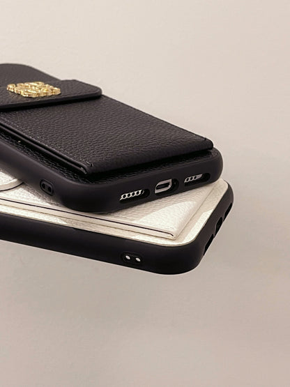 Luxe iPhone-hoesje met kaarthouder Zwart-QBK240603