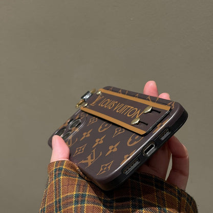 Capa luxuosa para iPhone com pulseira marrom