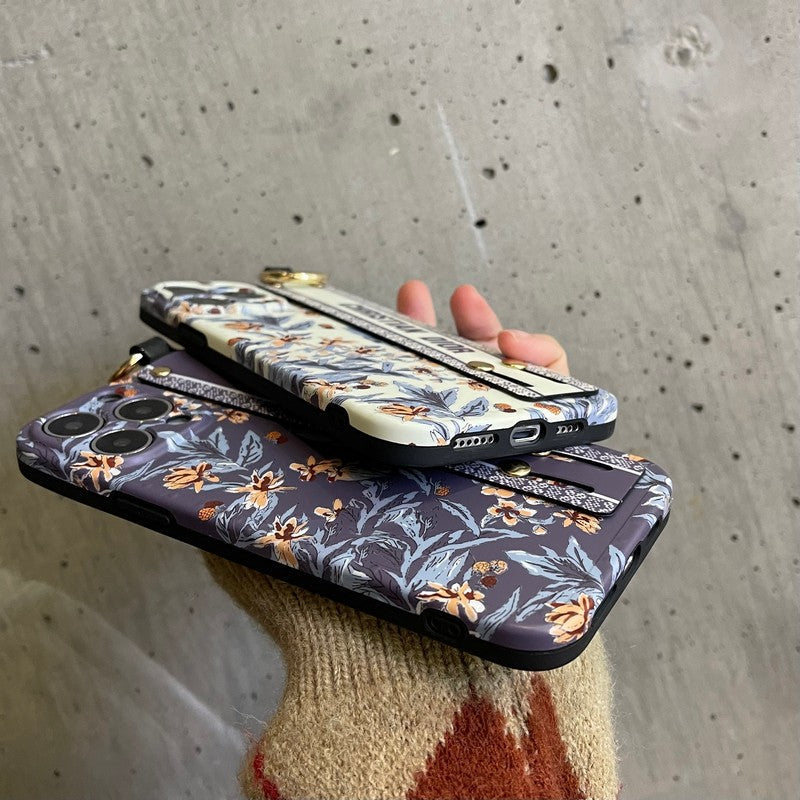 Capa para iPhone com pulseira fashion roxa e branca