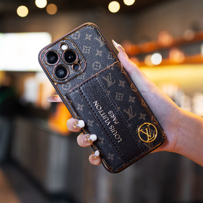 Luxury Monogram Wrist Strap Phone Case with Card Holder