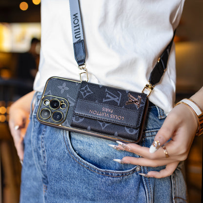 Luxury Monogram Wrist Strap Phone Case with Card Holder