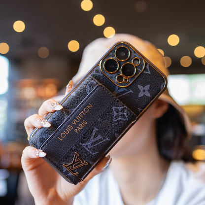 Luxury Monogram Wrist Strap Phone Case with Card Holder