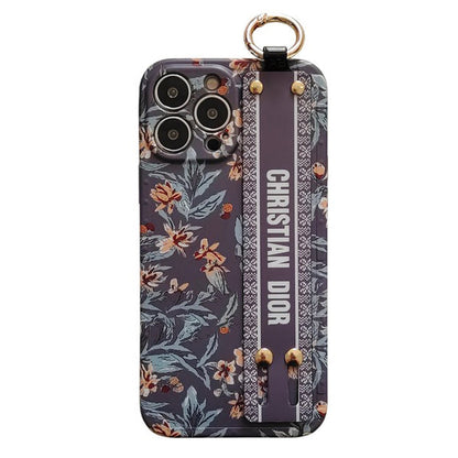 Capa para iPhone com pulseira fashion roxa e branca