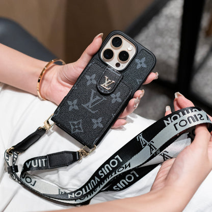 Luxusní crossbody pouzdro na iPhone s držákem na kartu a popruhem