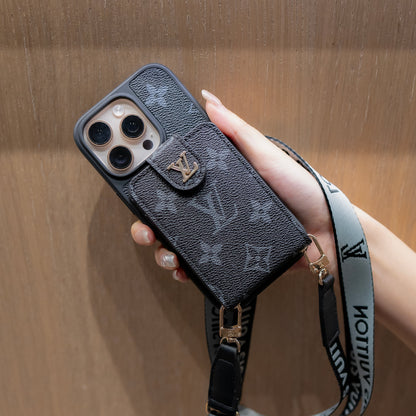 Luxusní crossbody pouzdro na iPhone s držákem na kartu a popruhem