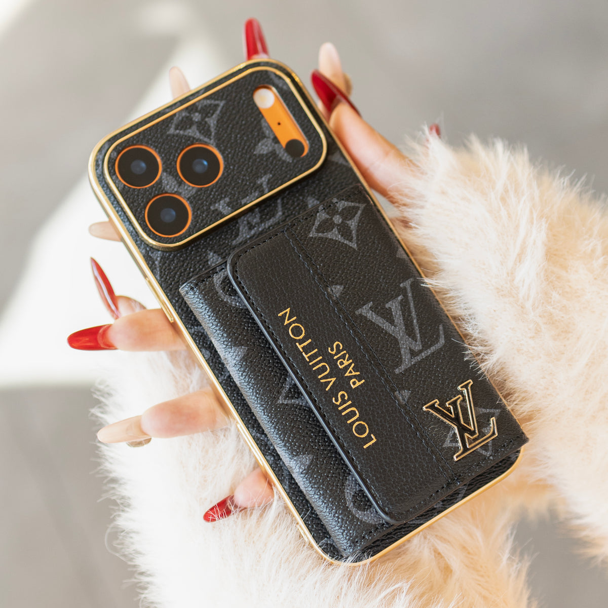Luxury Monogram Wrist Strap Phone Case with Card Holder