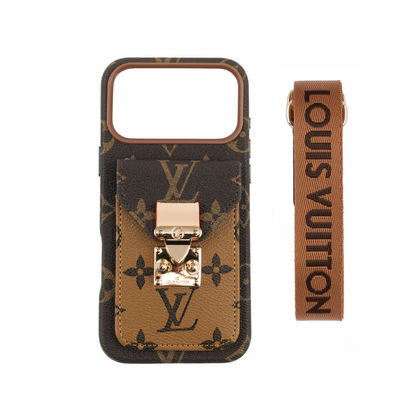 Capa para iPhone com bolso para cartão de couro com inspiração luxuosa