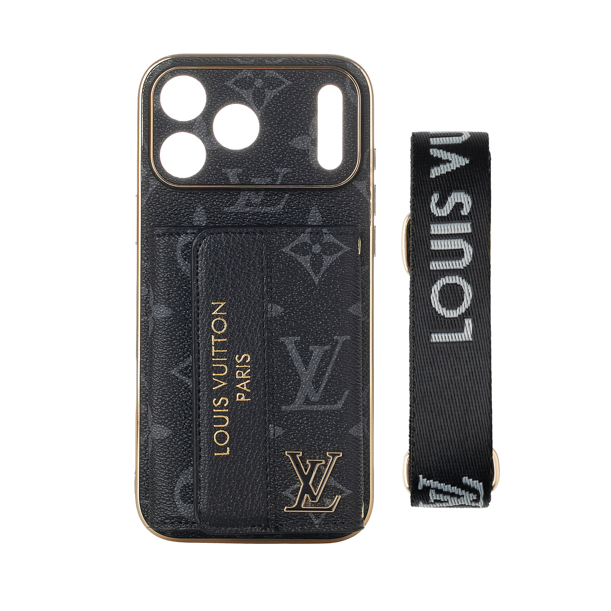 Luxury Monogram Wrist Strap Phone Case with Card Holder