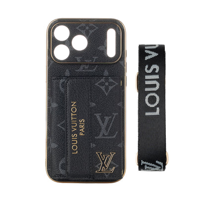 Luxury Monogram Wrist Strap Phone Case with Card Holder