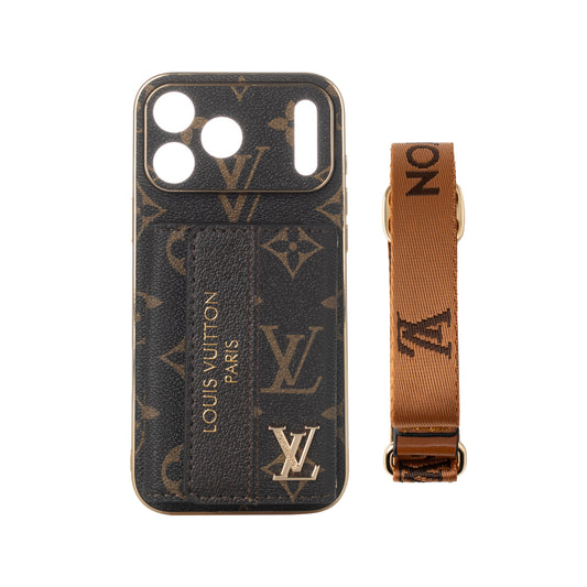 Luxury Monogram Wrist Strap Phone Case with Card Holder