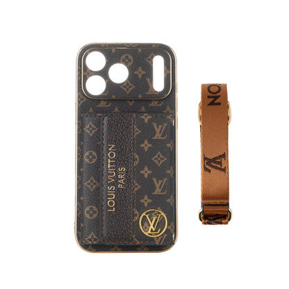 Luxury Monogram Wrist Strap Phone Case with Card Holder