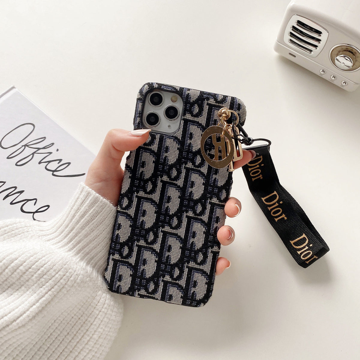 Funda de moda para iPhone con correa negra-GS240315
