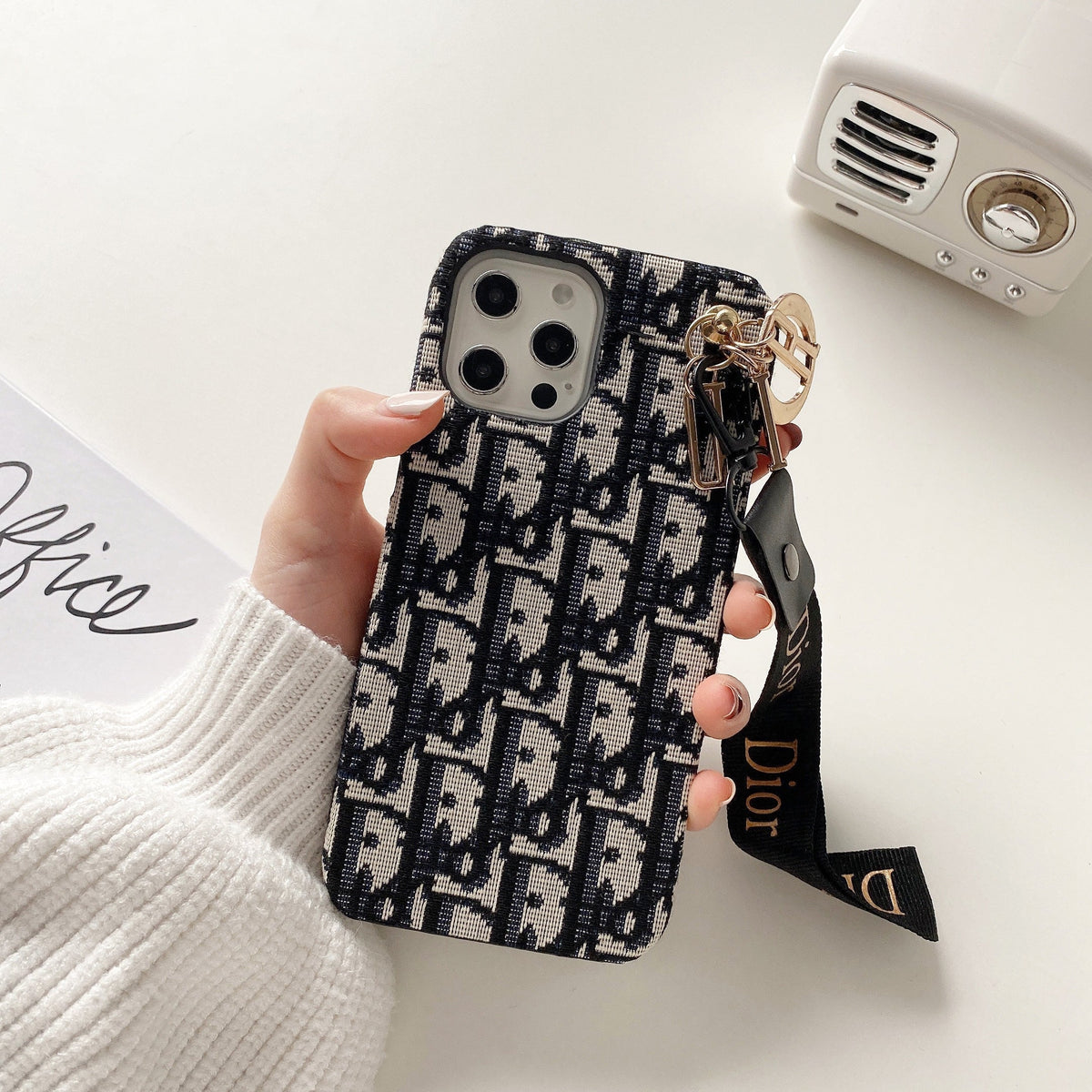 Funda de moda para iPhone con correa negra-GS240315