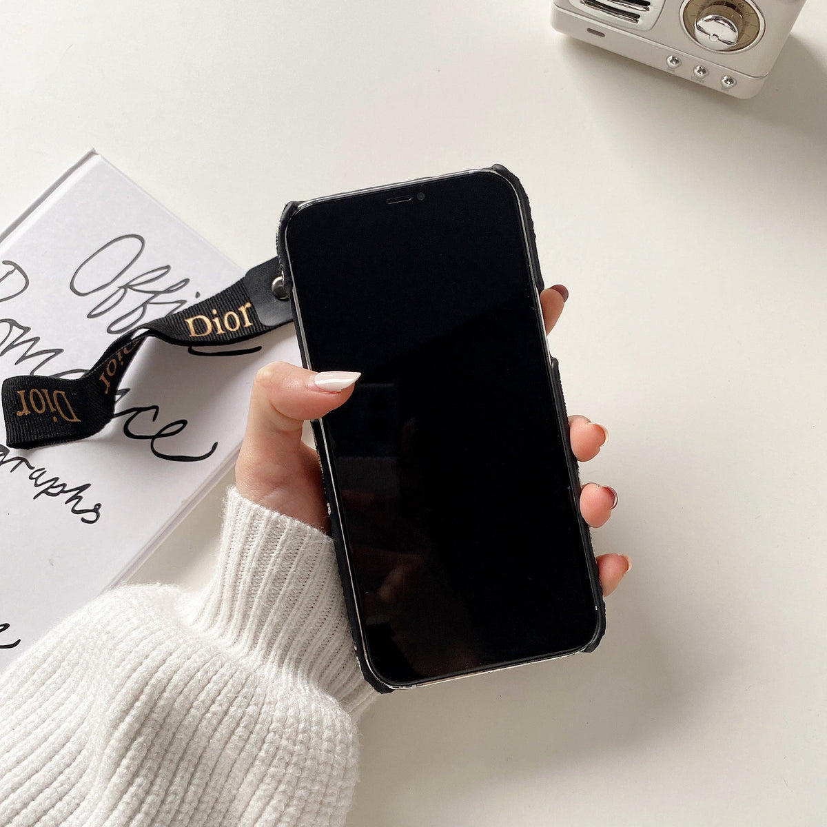 Funda de moda para iPhone con correa negra-GS240315