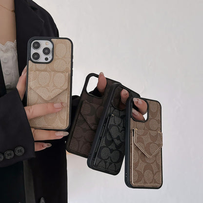 Klasszikus iPhone tok kártyatartóval és szíjjal, világos fekete - SJ240513