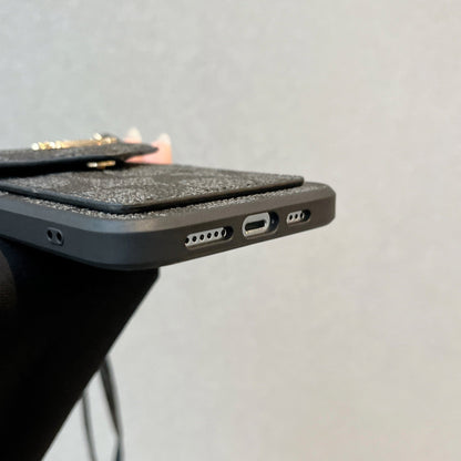 Klasszikus iPhone tok kártyatartóval és szíjjal, világos fekete - SJ240513