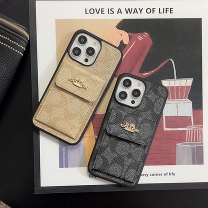Funda Clásica Para iPhone Con Tarjetero Y Cartera Café -SZK240425