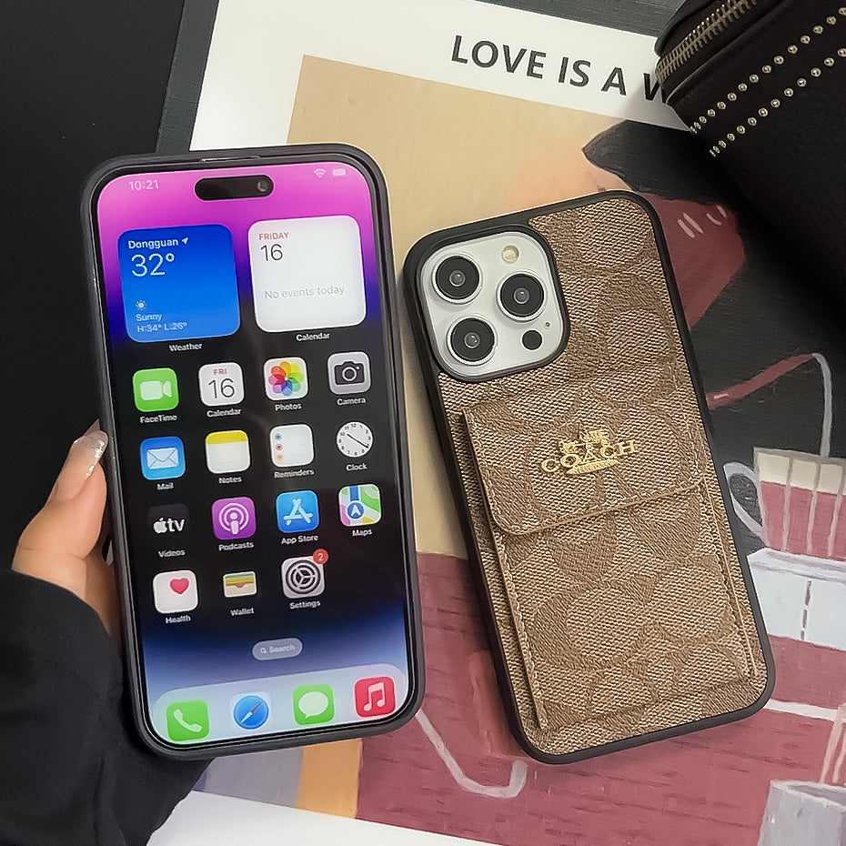 Klasična futrola za iPhone s držačem kartice i novčanikom svijetlosmeđa -SZK240425