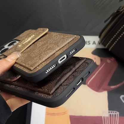 Funda Clásica Para iPhone Con Tarjetero Y Cartera Café -SZK240425