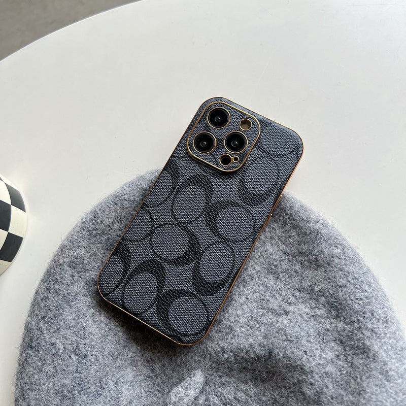 クラシック iPhone ケース レザー ブラック -QBK240513
