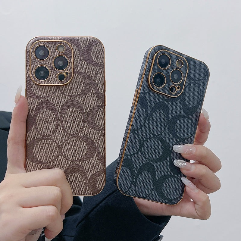 Custodia classica per iPhone in pelle marrone chiaro -QBK240513