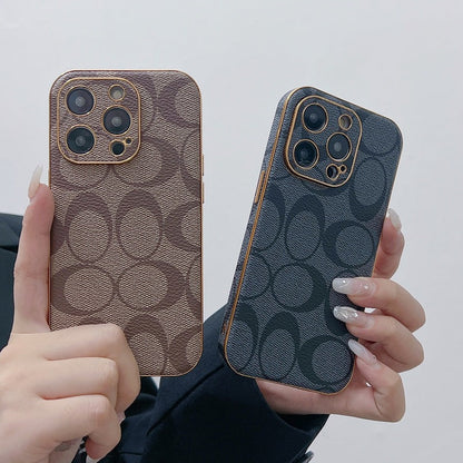 Custodia classica per iPhone in pelle marrone chiaro -QBK240513