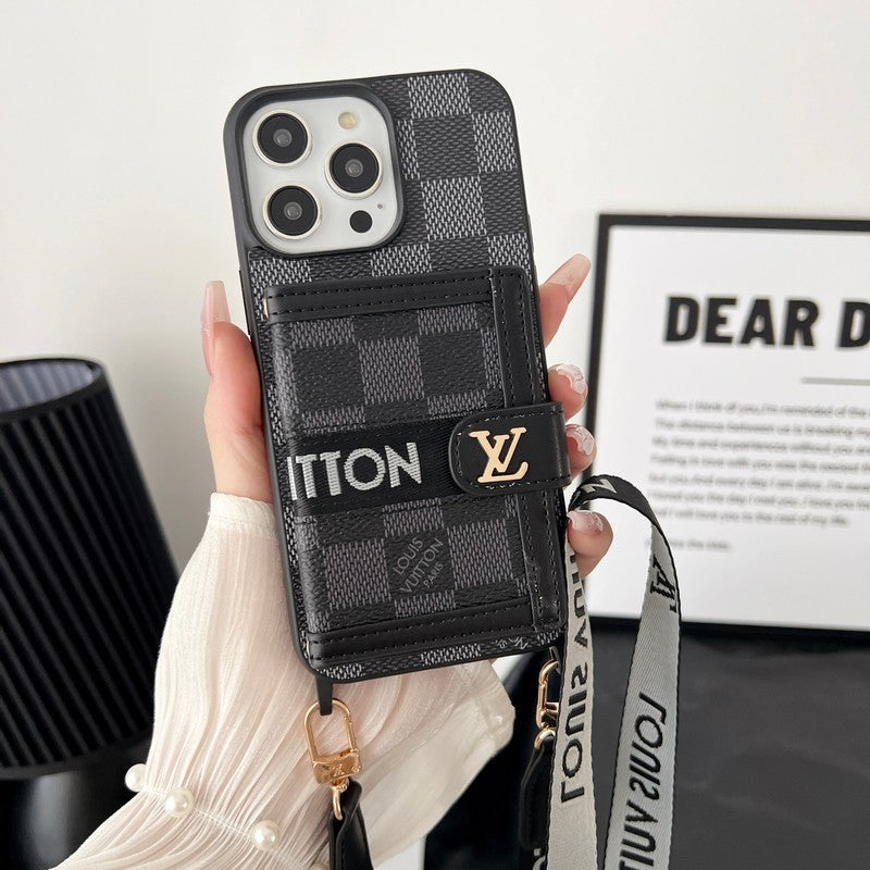 Bolsa de cartão luxuosa com corrente preta e branca para iPhone