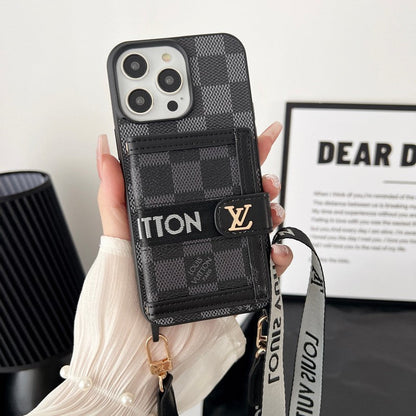 Bolsa de cartão luxuosa com corrente preta e branca para iPhone