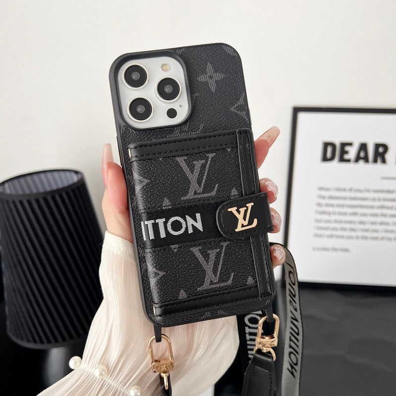 Bolsa de cartão luxuosa com corrente preta e branca para iPhone