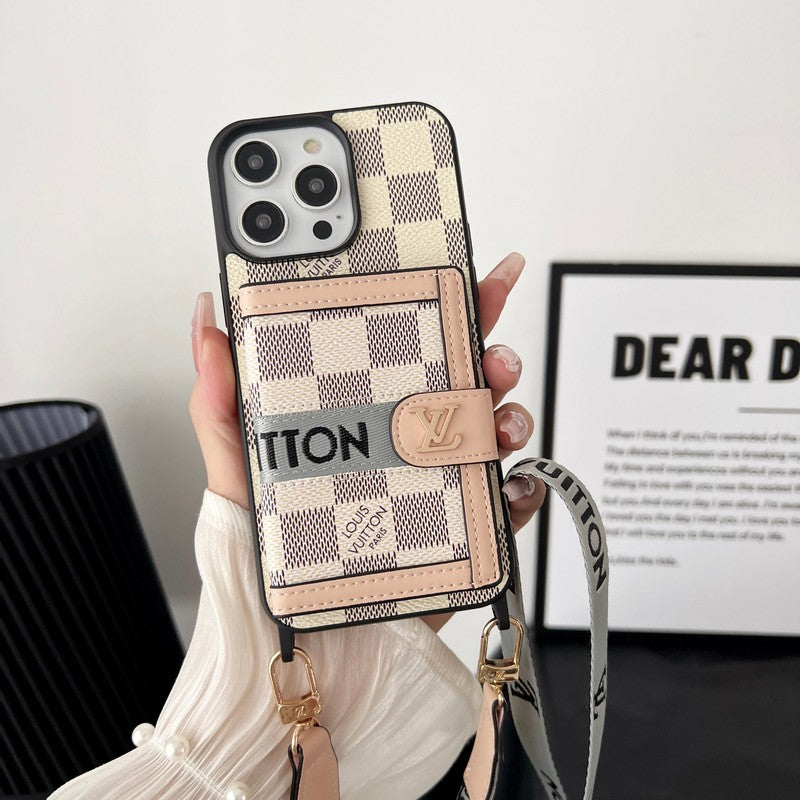 Bolsa de cartão luxuosa com corrente preta e branca para iPhone