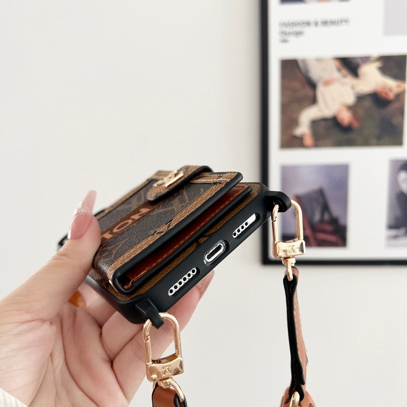 Bolsa de cartão luxuosa com corrente preta e branca para iPhone