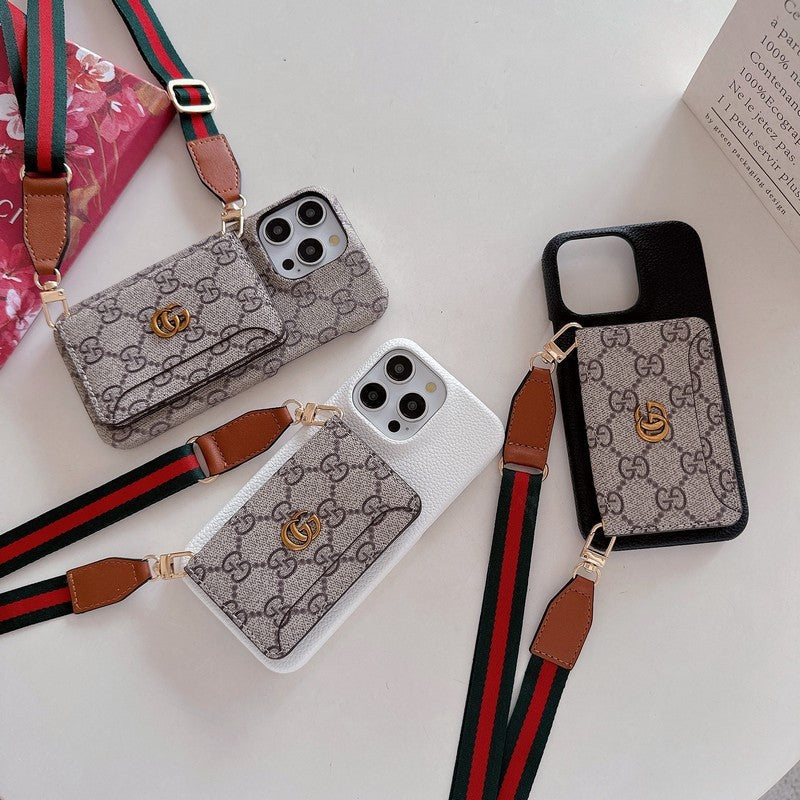 Custodia per iPhone classica a tracolla con borsa per carte Premium