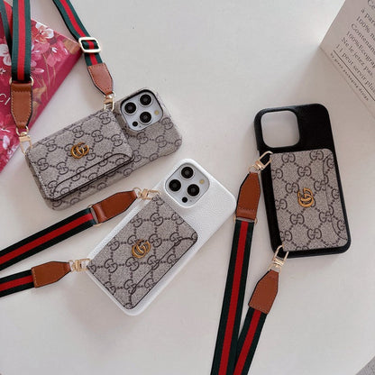 Custodia per iPhone classica a tracolla con borsa per carte Premium