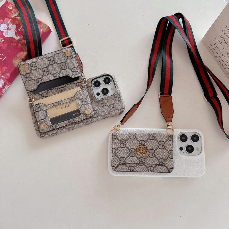 Custodia per iPhone classica a tracolla con borsa per carte Premium