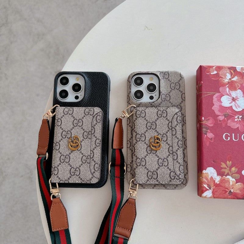 Custodia per iPhone classica a tracolla con borsa per carte Premium