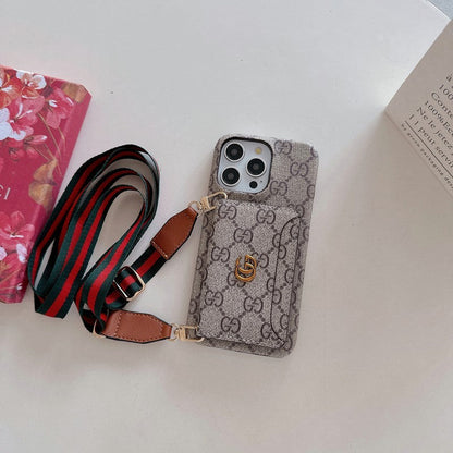 Custodia per iPhone classica a tracolla con borsa per carte Premium