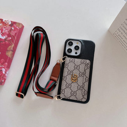 Custodia per iPhone classica a tracolla con borsa per carte Premium