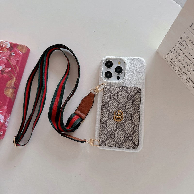 Custodia per iPhone classica a tracolla con borsa per carte Premium